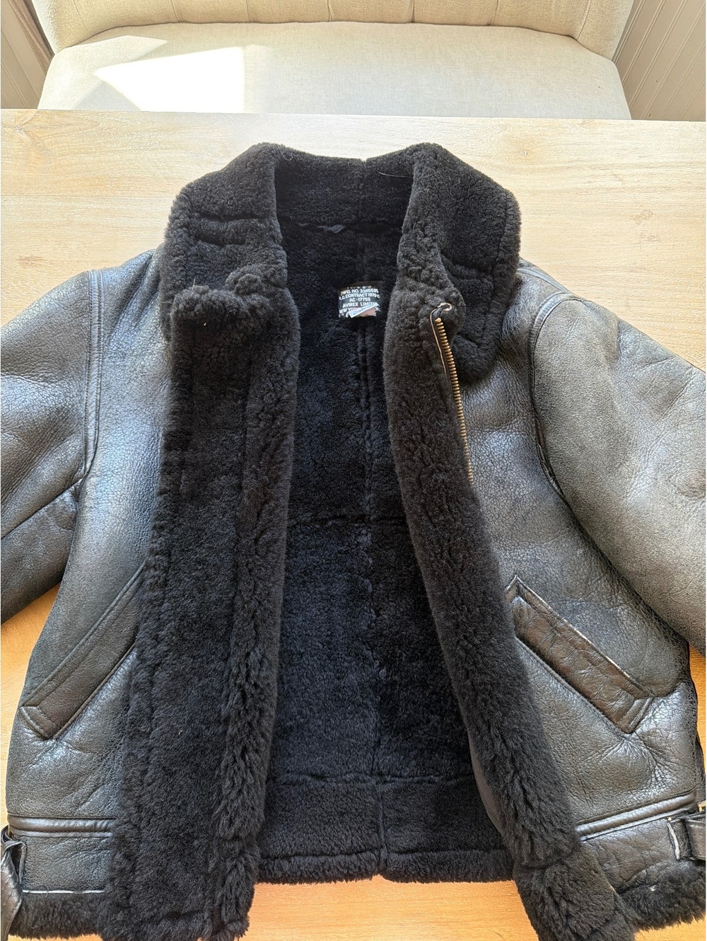 Vintage Avirex Type B-3 Shearling Leather Flight Bomber Jacket Black Men Size 46